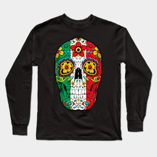 Day Of The Dead Sugar Skull Cinco de Mayo Women Mexican Flag Long Sleeve T-Shirt